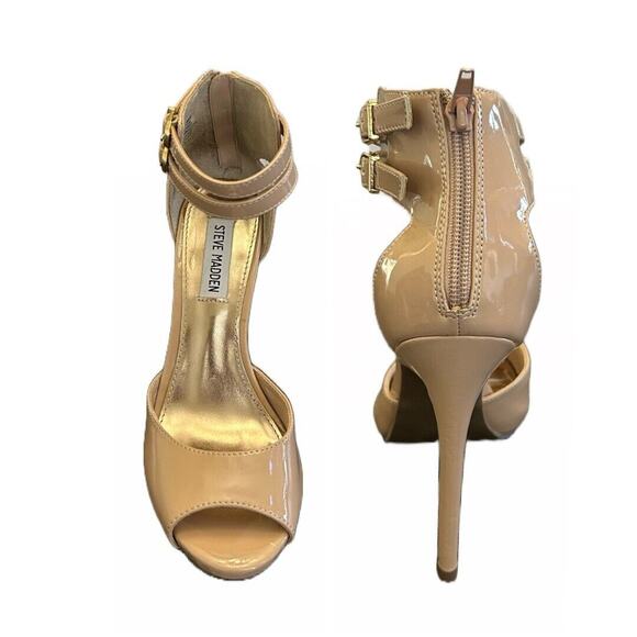 Steve Madden Open Toe Double‎ Buckle Ankle Strap 5" Pump Shoe Size 7.5 - Picture 5 of 7